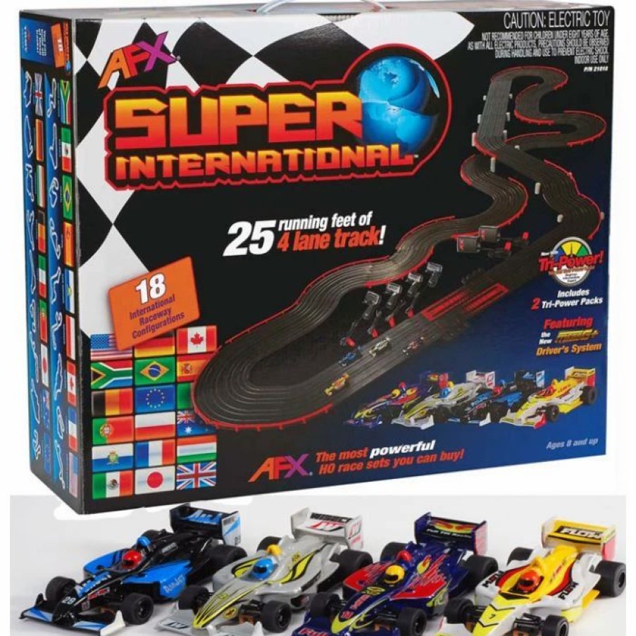 Ready To Run Sets * | New Afx Megag+ Super International Ho Slot Car Race Set Tri Power 21018 4 Lane